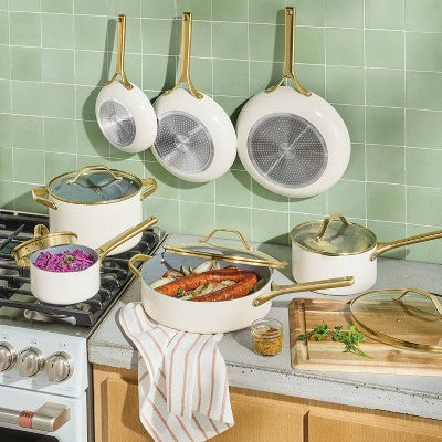 Zestaw garnków ceramicznych z uchwytami w kolorze szampana 12 el.