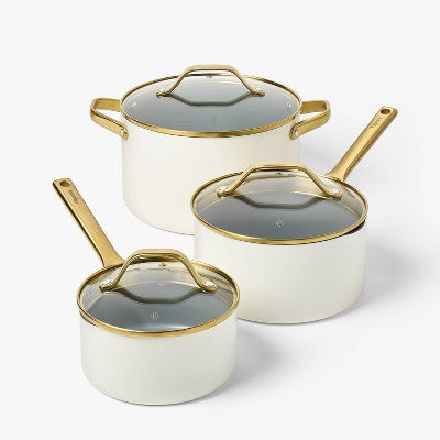 Zestaw garnków ceramicznych z uchwytami w kolorze szampana 12 el.